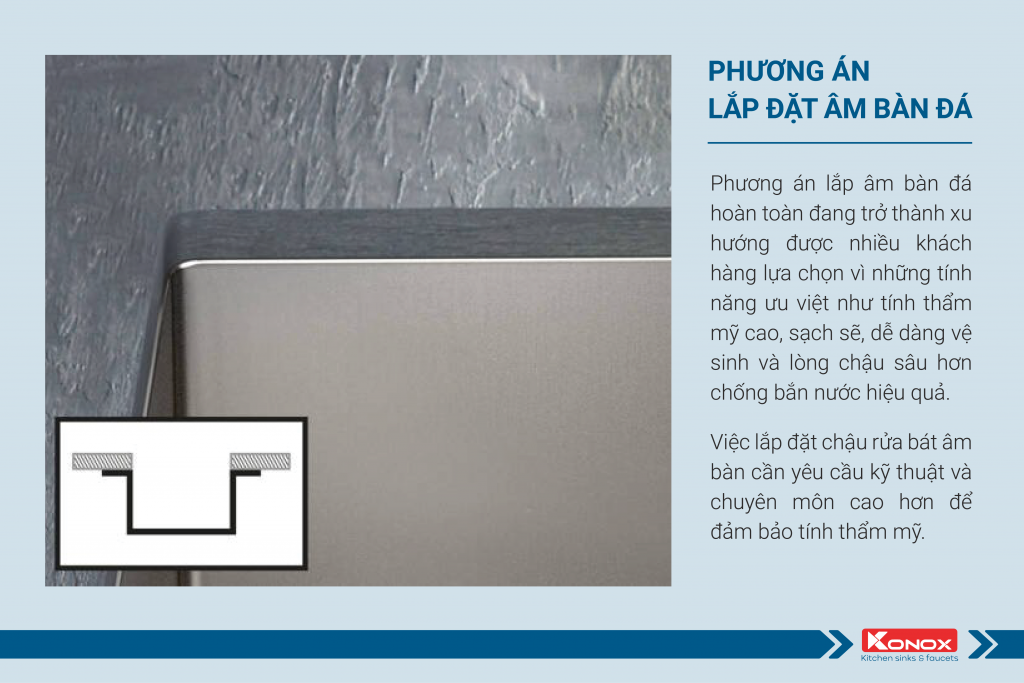 thiết kế lắp chậu rửa bát âm mặt đá
