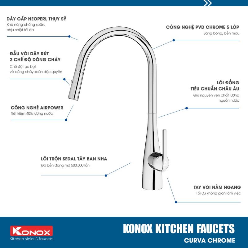 Vòi rửa bát - Kitchen Faucet Konox Model Curva Chrome