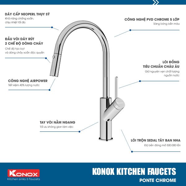Vòi rửa bát - Kitchen Faucet Konox Model Ponte Chrome