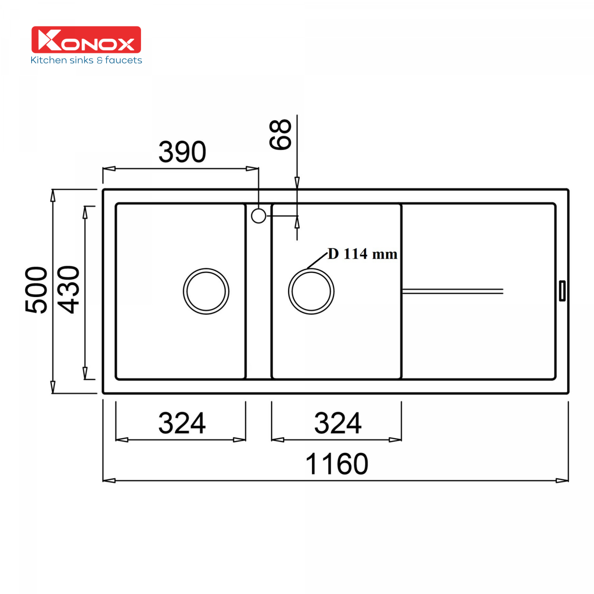 bản vẽ chậu rửa bát đá Granite Series Livello 1160 logo