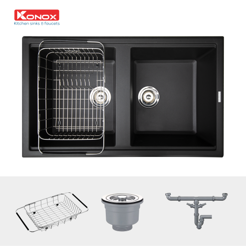 Chậu rửa bát Granite Sink Phoenix 860 Black và phụ kiện