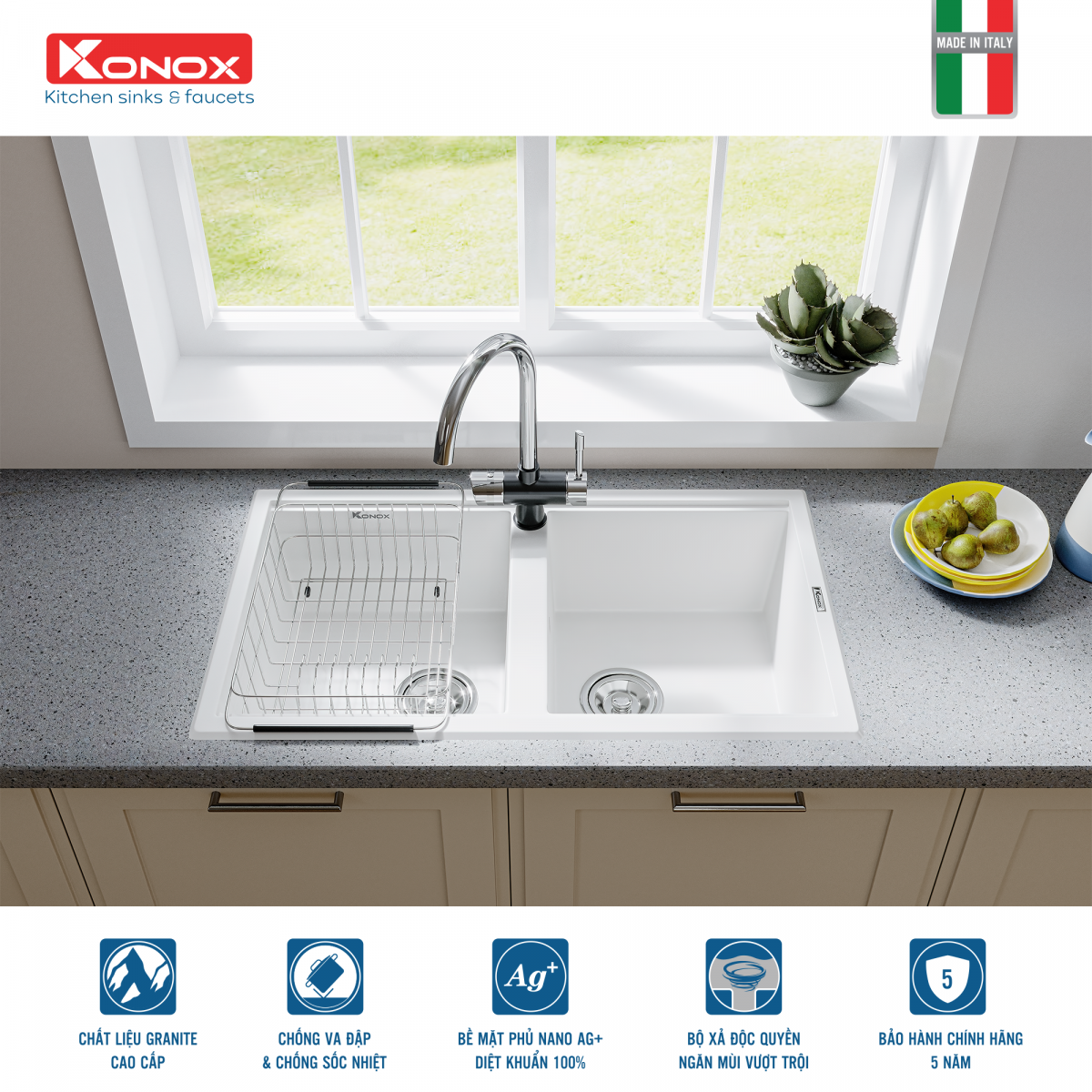 chậu rửa bát đá Phoenix 860 White Silver