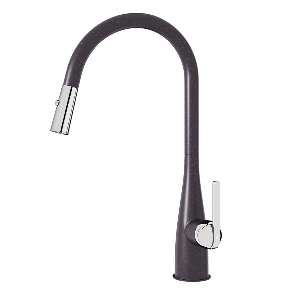 vòi rửa bát rút dây Curva mạ vân đá Black