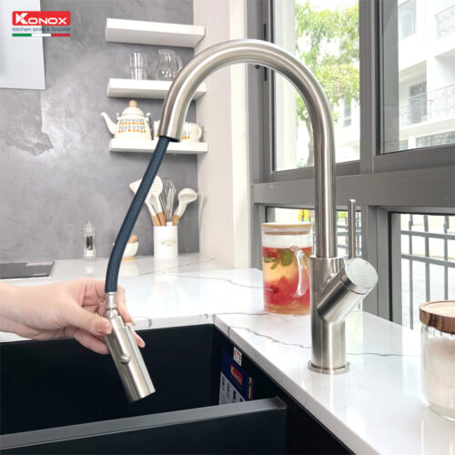 Vòi rửa bát dây rút Konox Alto Nickel