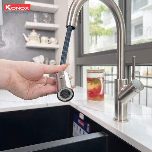 Vòi rửa bát dây rút Konox Alto Nickel