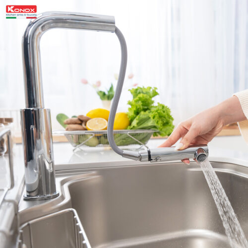 Vòi rửa bát dây rút Konox Artan Chome