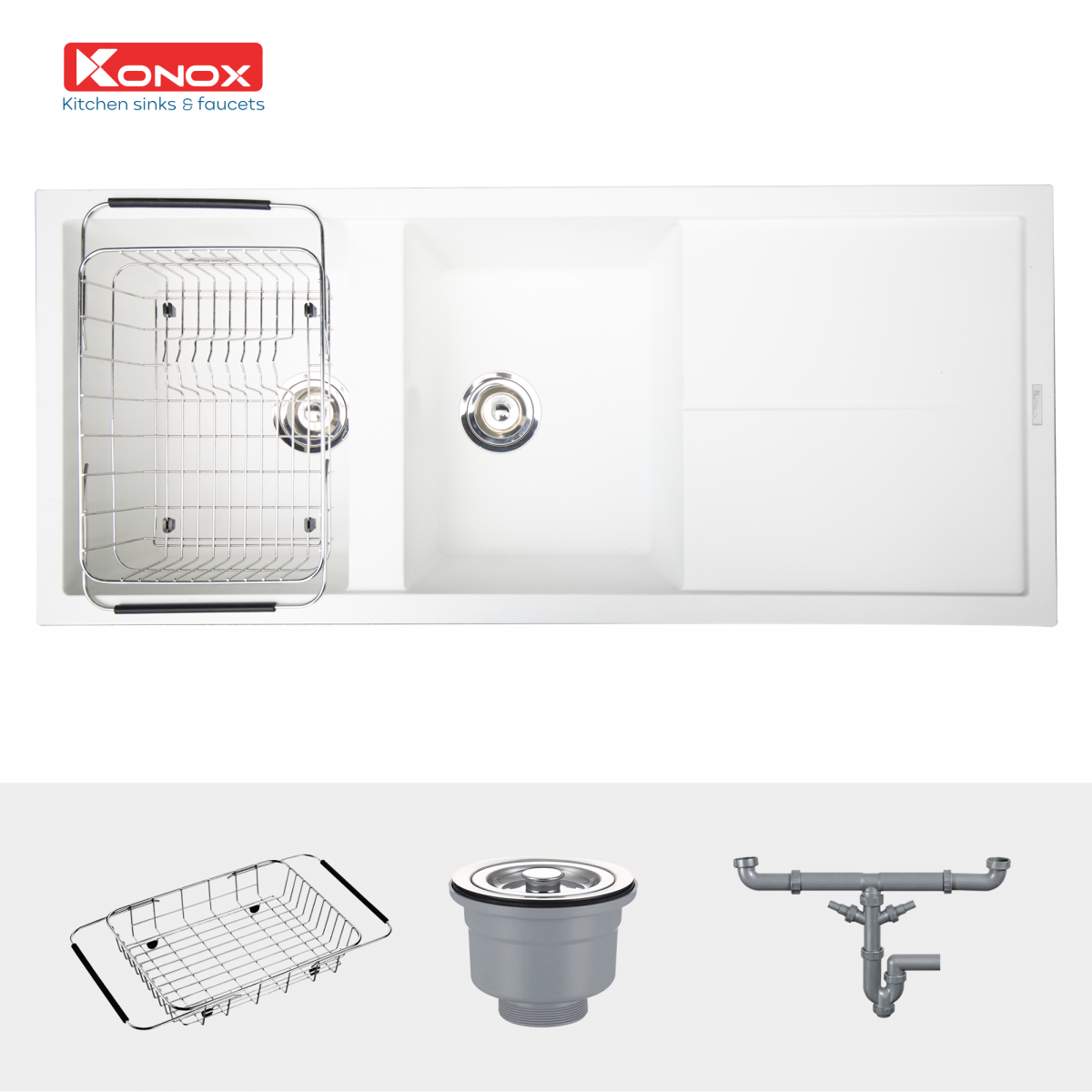 konox chậu rửa bát granite series livello 1160 white silver