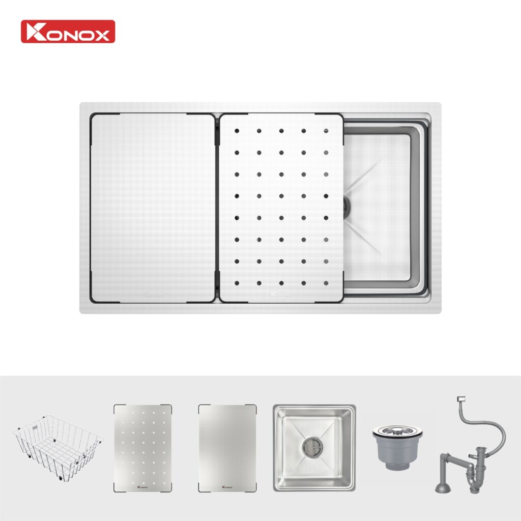 phụ kiện chậu rửa bát 1 hố chống xước Konox KN8644SU Dekor