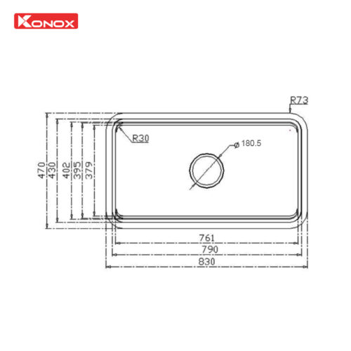 bản vẽ kỹ thuật chậu rửa bát 1 hố chống xước Konox KN8347SU Dekor