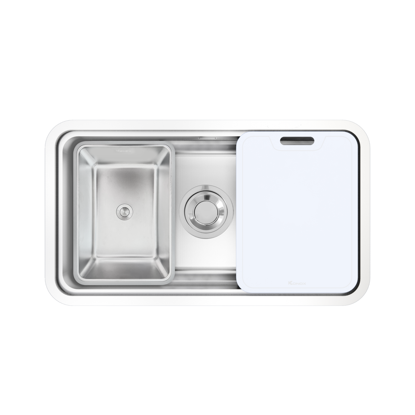 KN8347SU | Konox | Chậu rửa bát chống xước Workstation Sink Dekor 8347SUSiphon, giá úp bát inox, chậu rửa nhỏ, thớt nhựa, thớt inox lỗ