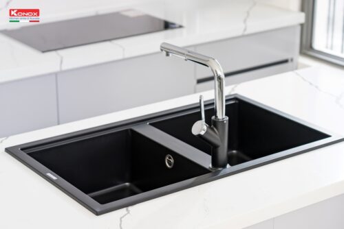 chậu rửa bát đá granite Konox Phoenix Smart màu đen