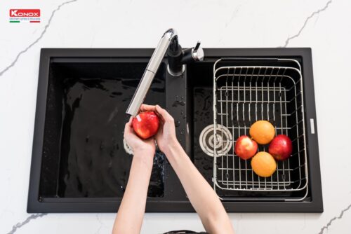 Chậu rửa bát đá Granite Konox kèm rổ úp bát