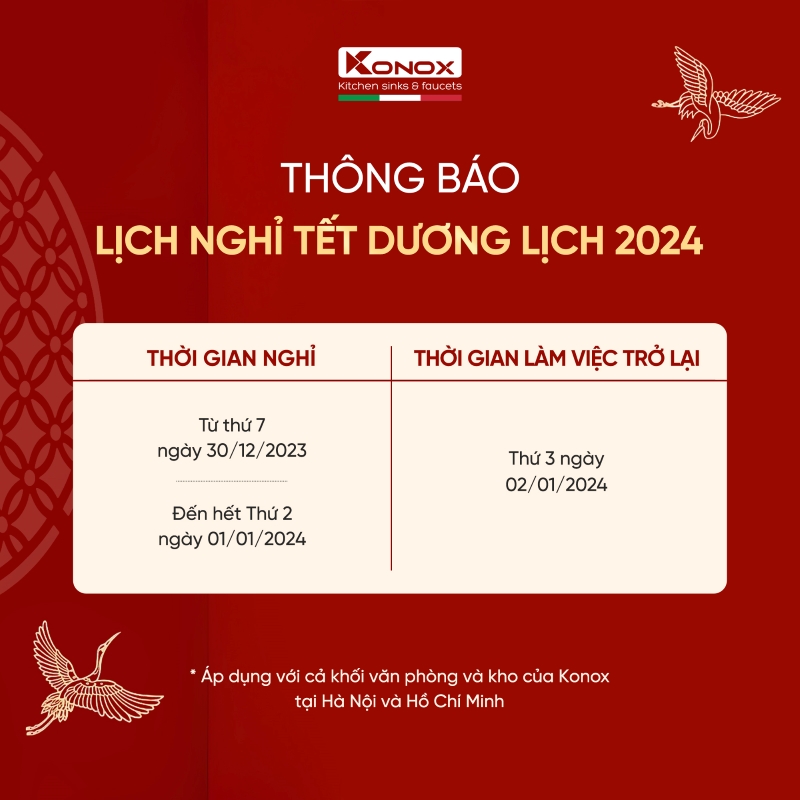 Lịch nghỉ tết dương Konox 2024