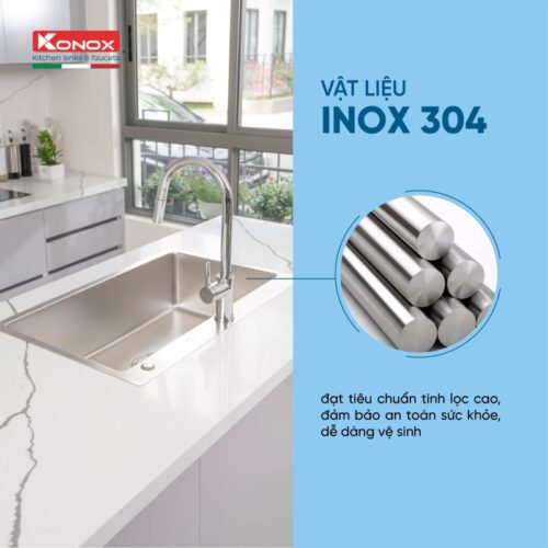 Chậu rửa bát 1 hố chống xước Konox KN8248SO Dekor inox 304
