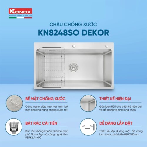 tính năng chậu rửa bát 1 hố chống xước Konox nKN8248SO Dekor