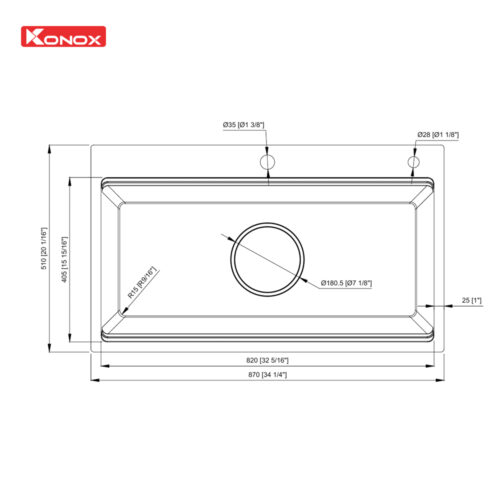 bản vẽ kỹ thuật chậu rửa bát 1 hố chống xước Konox KN8751TS Dekor