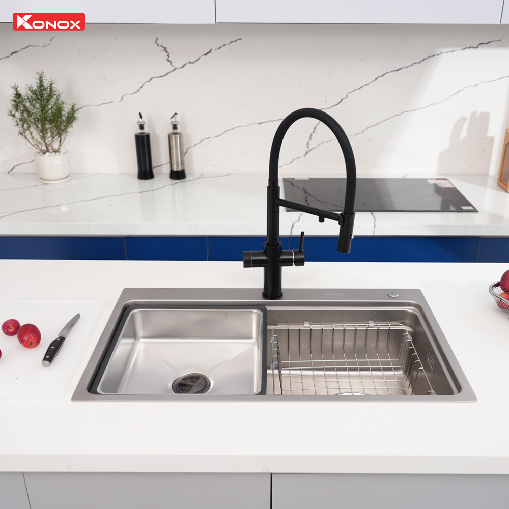 chau-rua-bat-1-ho-chong-xuoc-Konox-KN8048TS-Dekor-12 Chậu rửa bát 1 hố chống xước Konox KN8048TS Dekor