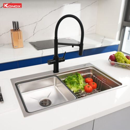 Chậu rửa bát inox 1 hố chống xước Konox KN8048TS Dekor
