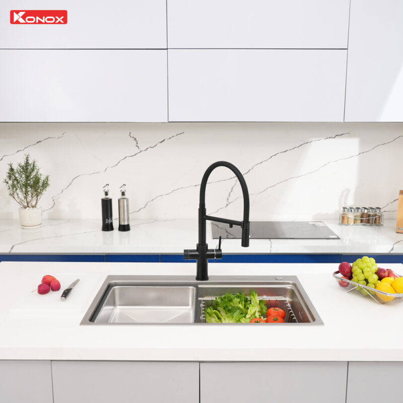 Chậu rửa bát inox 1 hố chống xước Konox KN8048TS Dekor