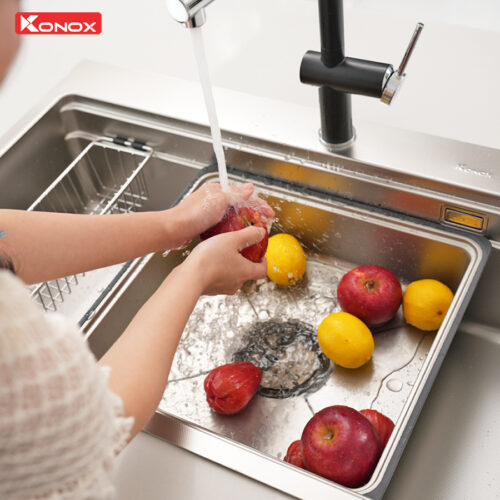 colander chậu rửa bát inox 1 hố chống xước Konox KN8751TS Dekor