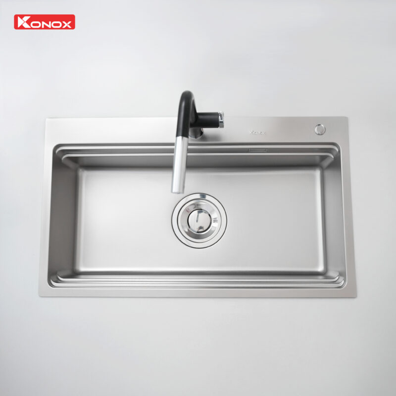 Chậu rửa bát 1 hố chống xước Konox Kn8751TS Dekor Topview