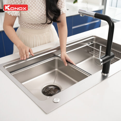 Chậu rửa bát 1 hố inox chống xước Konox KN8751TS Dekor