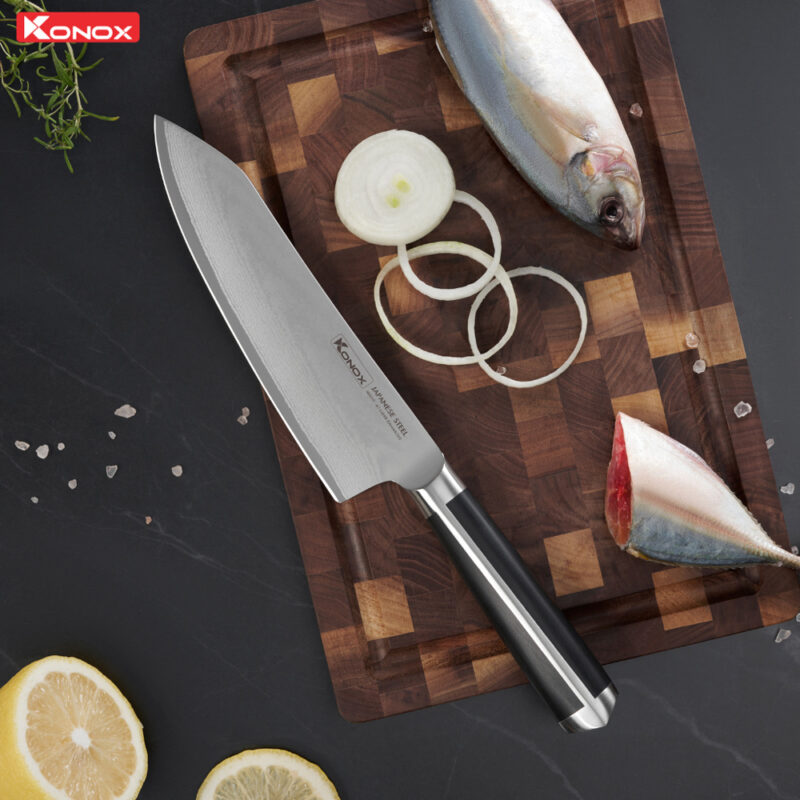dao thép Nhật damascus Konox Eiko Deba Knife