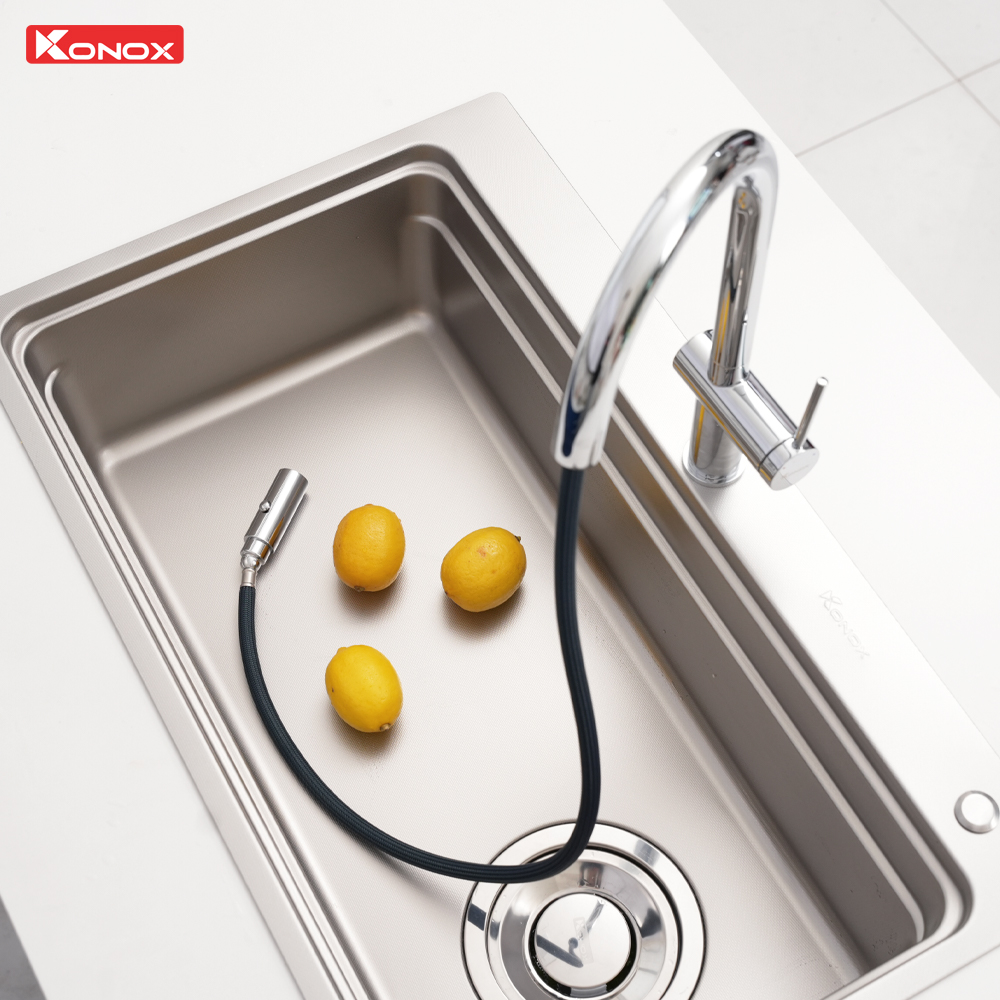 độ dài dây rút vòi rửa bát dây rút nóng lạnh Konox Comfor Chrome