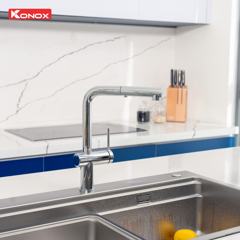 Vòi rửa bát dây rút nóng lạnh Konox Stream Chrome