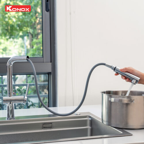 Vòi rửa bát dây rút nóng lạnh Konox Stream Chrome