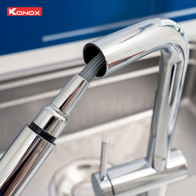 Vòi rửa bát dây rút nóng lạnh Konox Stream Chrome