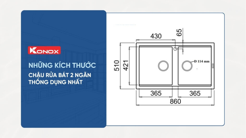 Những kích thước chậu rửa bát 2 ngăn thông dụng nhất