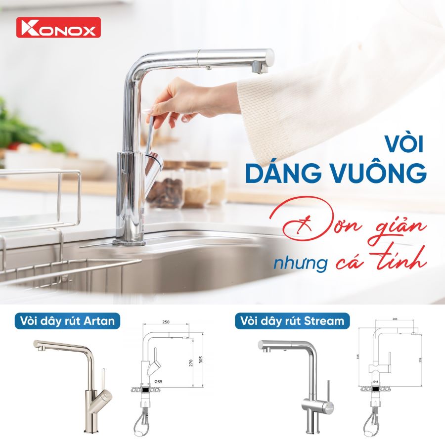Bộ sưu tập vòi dây rút 2025 của Konox - vòi dáng vuông