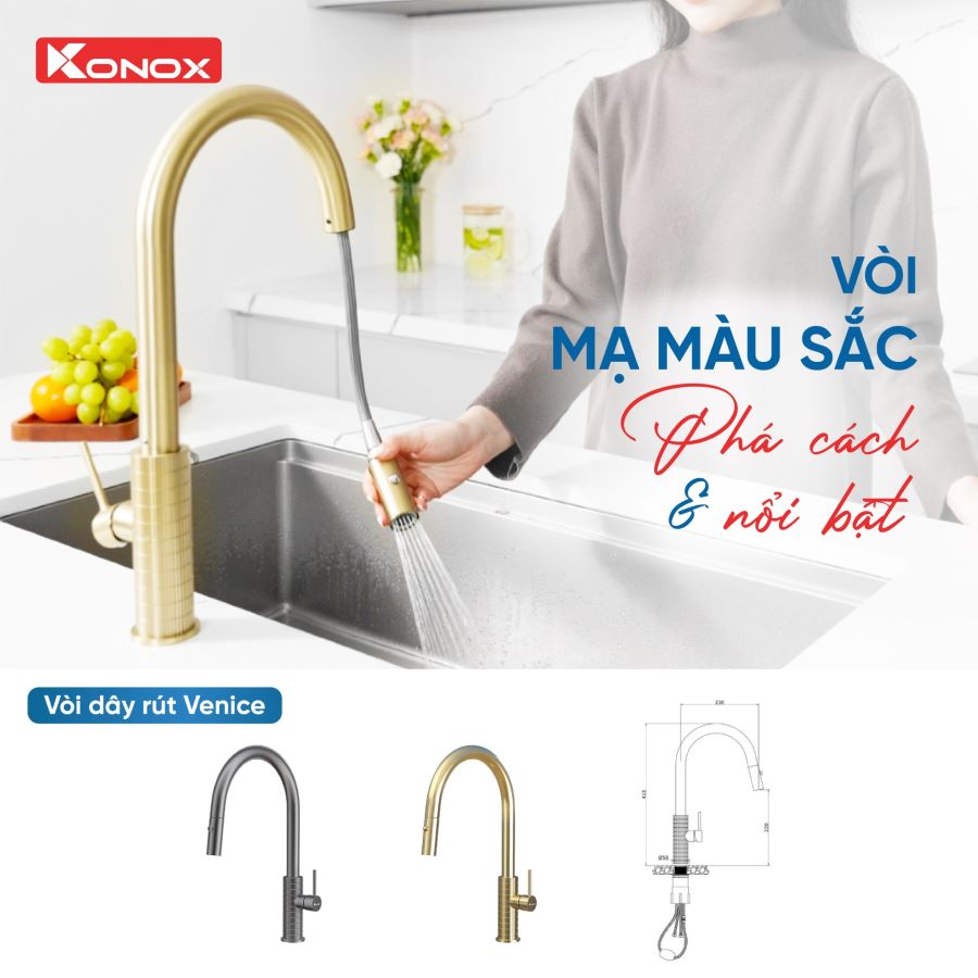 Bộ sưu tập vòi dây rút 2025 Konox - Vòi mạ màu sắc