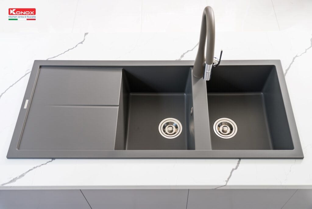 chậu rửa bát đá Granite Konox Livello màu xám