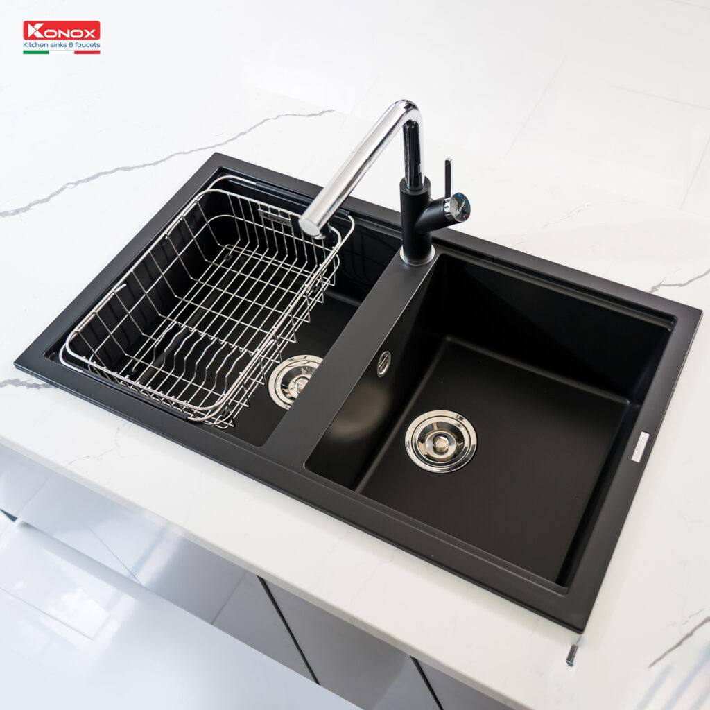 chậu rửa bát đá Granite Konox Phoenix Smart màu đen