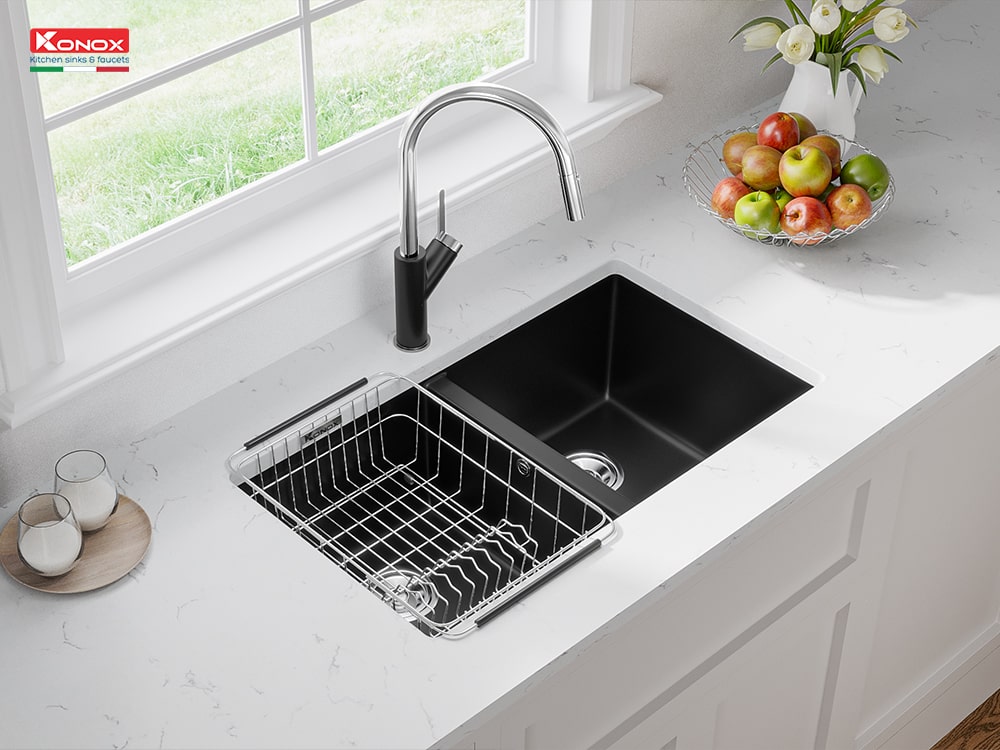 chậu rửa bát đá Granite Konox Veloci màu đen