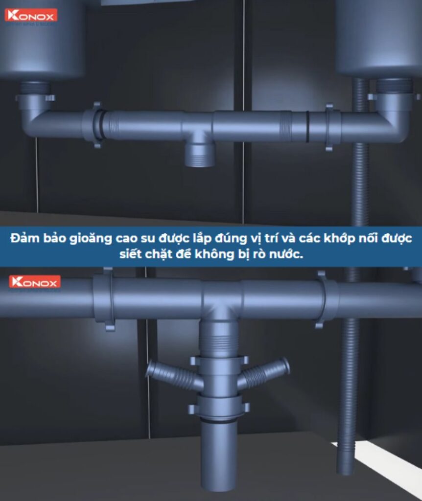 kết nối bát rác với thân xi phông chậu rửa bát