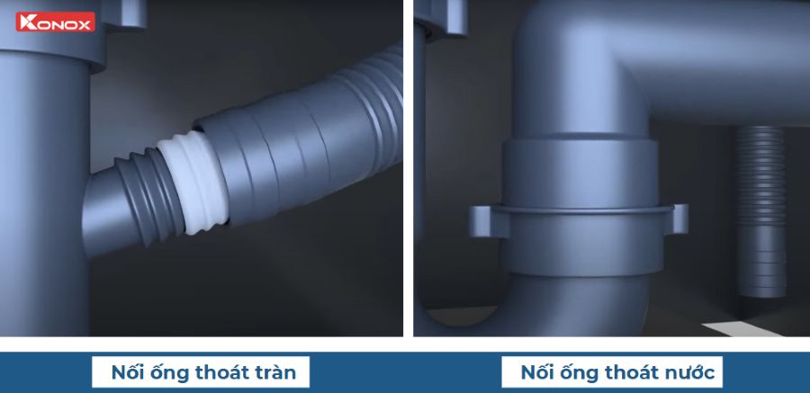 kết nối các đường ống thoát nước vào thân xi phông