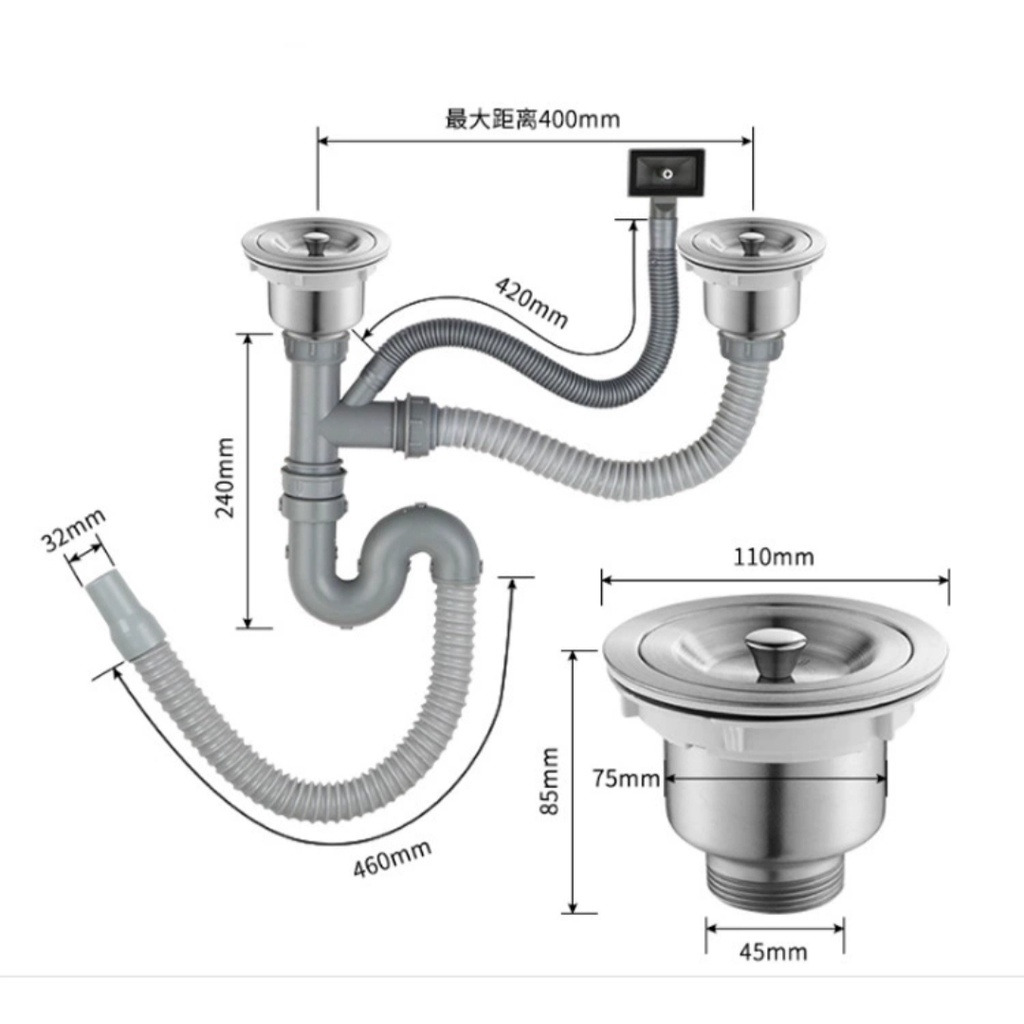 kích thước ống thoát nước chậu rửa bát phi bao nhiêu 