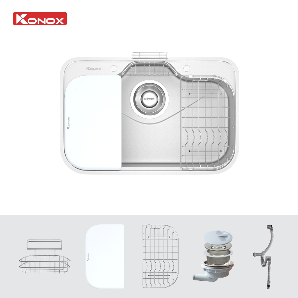 phụ kiện chậu rửa bát inox 1 hố bề mặt mịn Konox Tari 7851SM