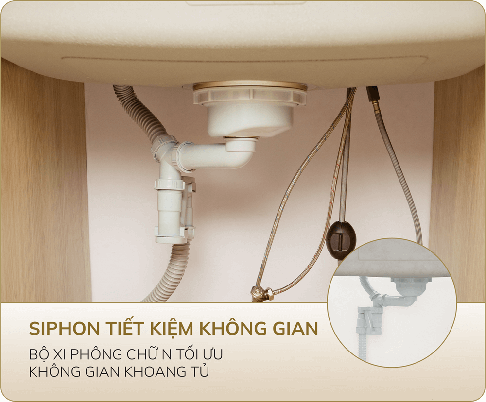 Hệ thống siphon của chậu Tari tiết kiệm không gian