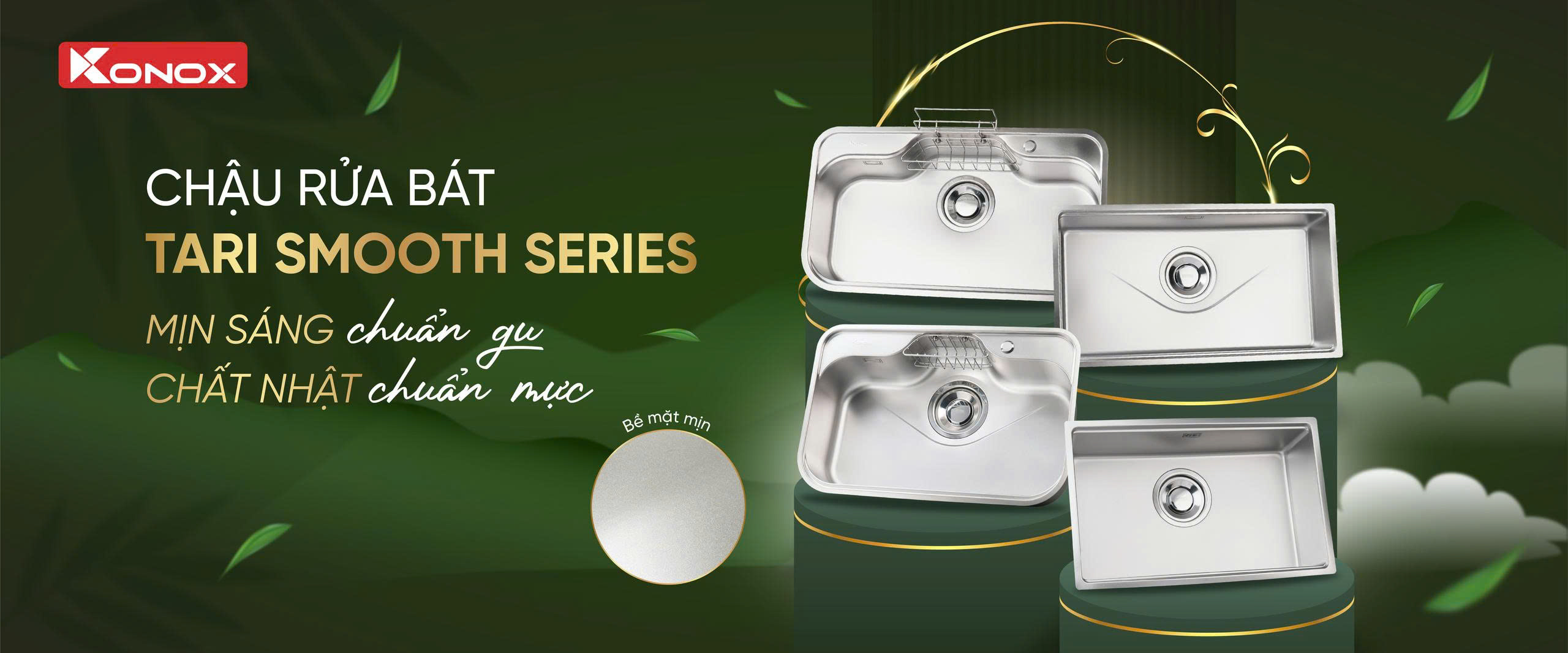 banner chậu rửa bát phong cách Nhật bề mặt mịn Konox Tari Series