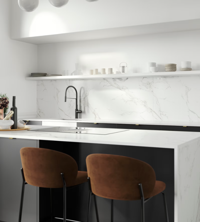 cách bố trí bàn đảo bếp chữ i kết hợp đảo bếp