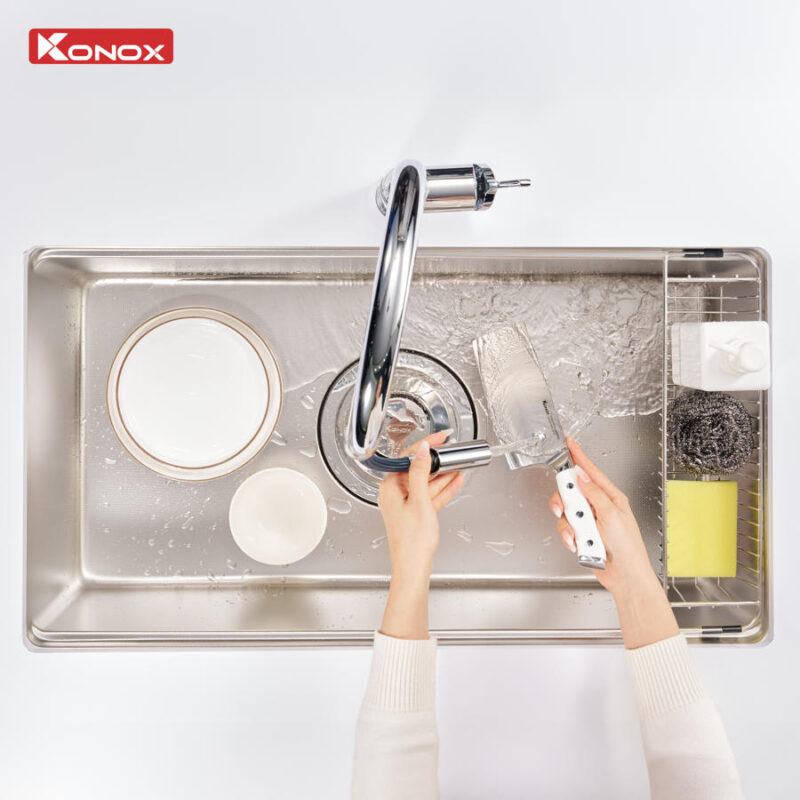 Bồn rửa chén inox 1 ngăn chống xước Konox Dekor 8044SU