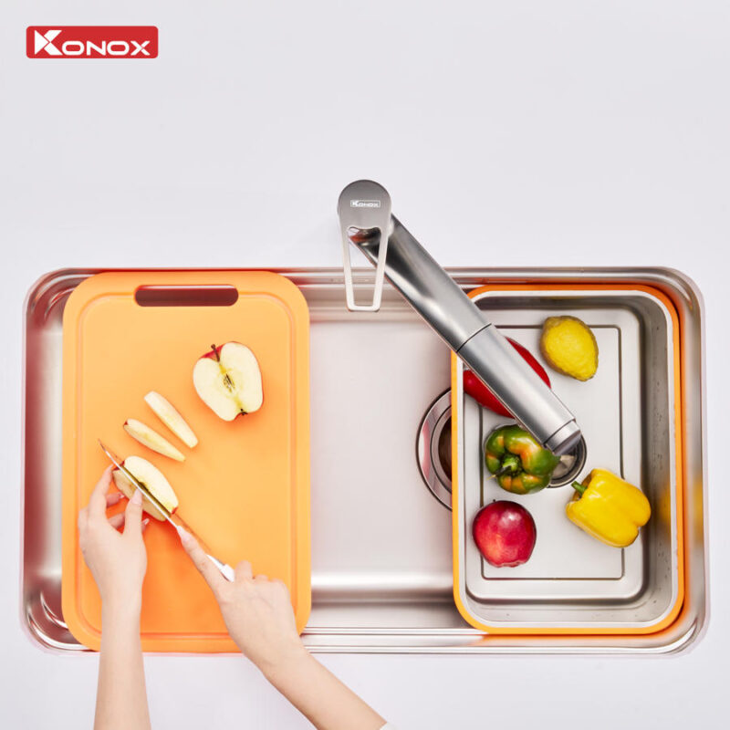 Bồn rửa chén inox 1 ngăn lớn 80cm Konox Tari Smart 8047