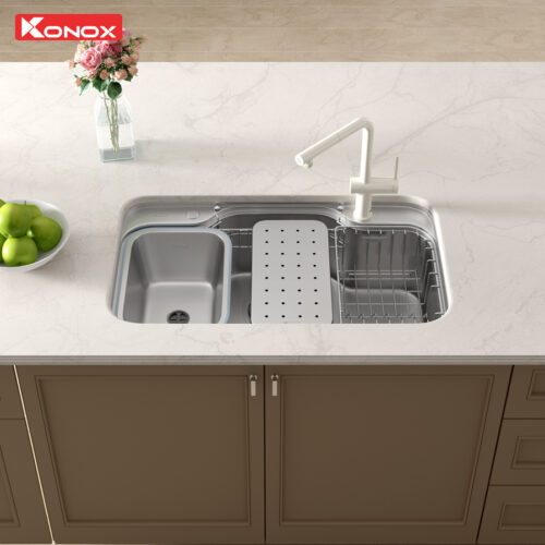 Chậu rửa bát inox 1 hố chống xước Konox Dekor 8048SU