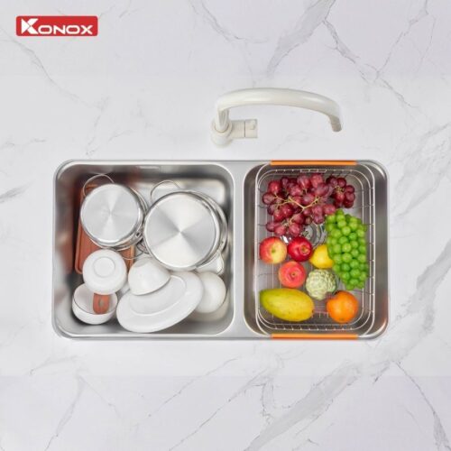 Chậu rửa bát lắp âm 2 hố lệch R50 Tari 8246DU