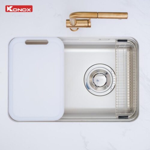 Chậu rửa bát 1 hố phiên bản cá nhân hóa Konox Tari Smart 7047PP thớt nhựa trắng