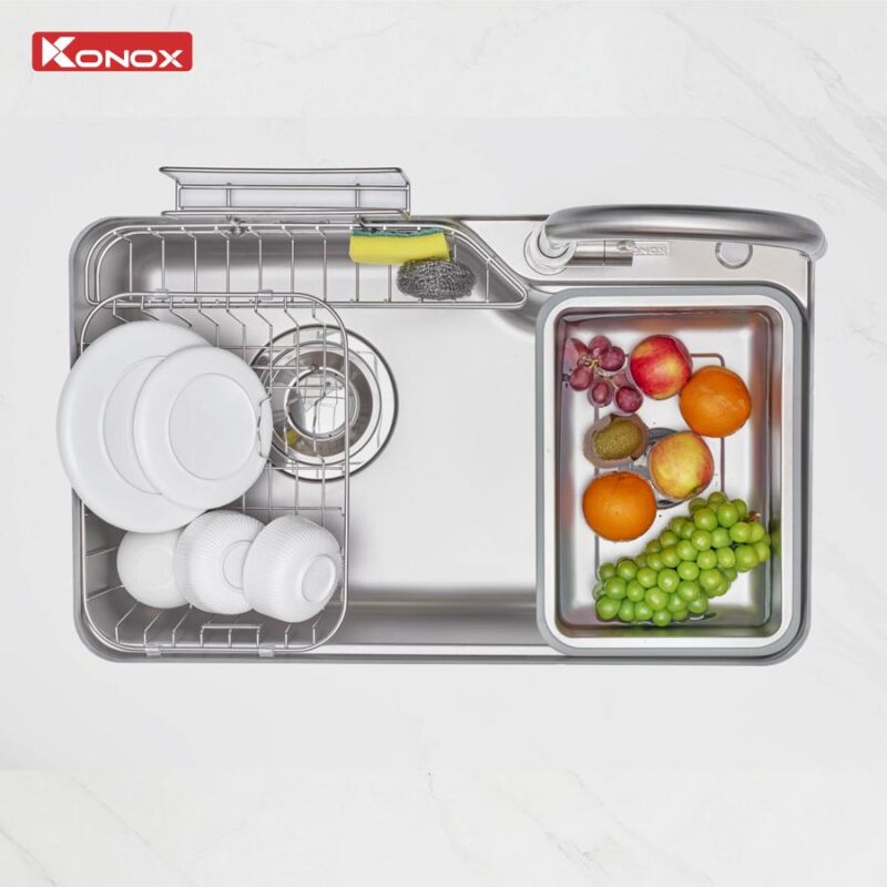 Chậu rửa bát inox 1 hố chống xước Konox Tari Smart 8050